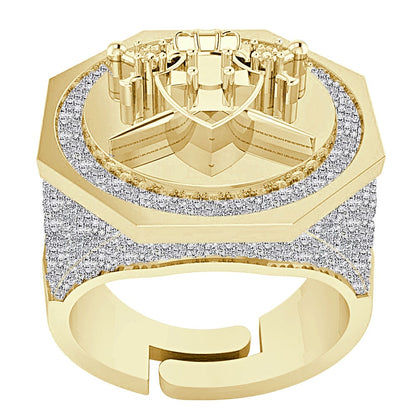 Men's Real Genuine Diamond 1.25 Cwt. Knight Templar Masonic Shield and Sword Freemasonry Freemason Band Ring 10K Gold Over 17+ Grams