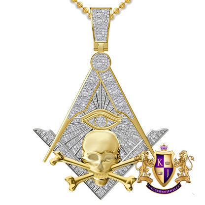 Real Diamond 0.60 Cwt. Masonic Skull Bones Freemasons Illuminati G Compass All Seeing Eye Of Providence Widows Sons Charm Pendant Chain Set