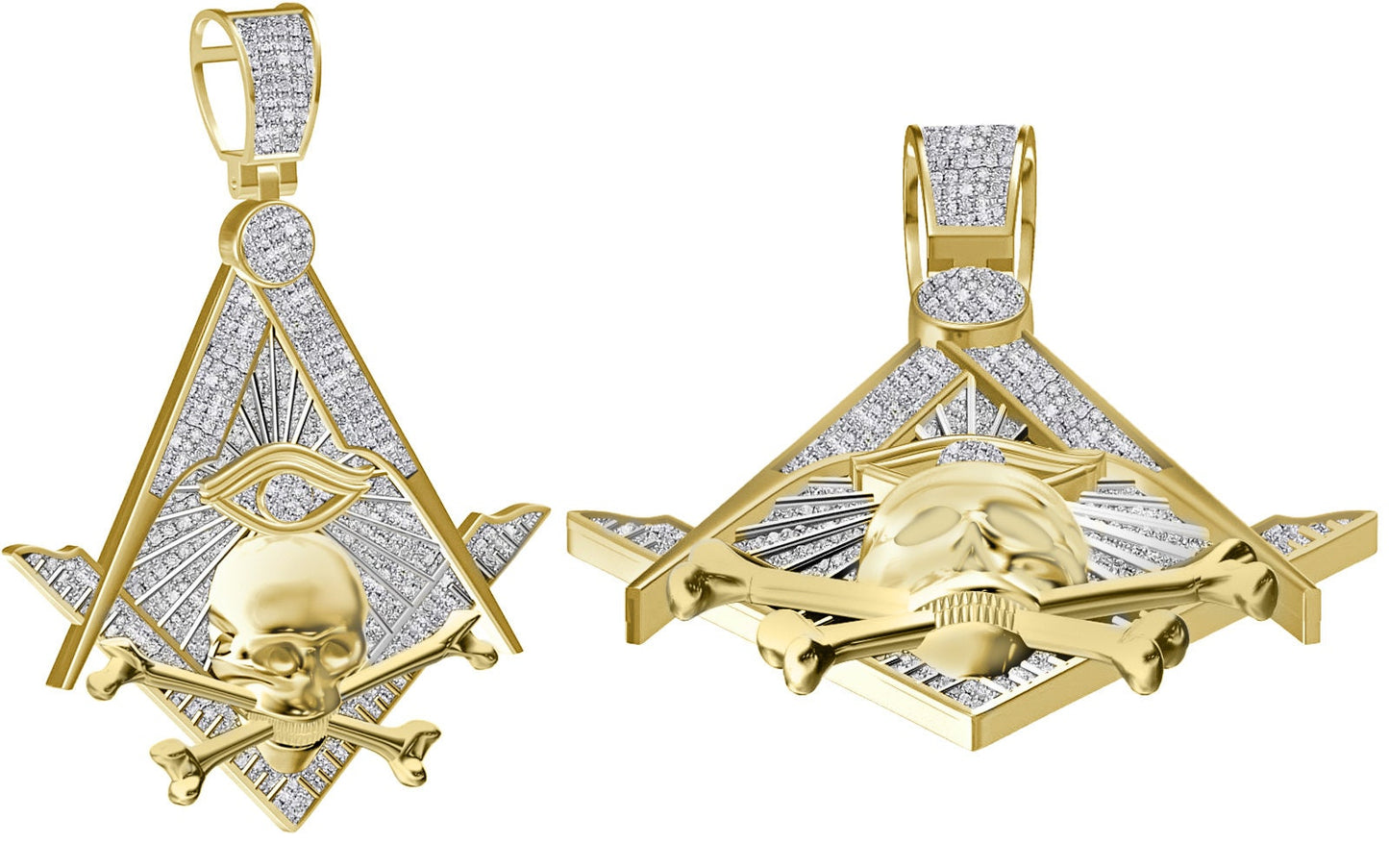 Real Diamond 0.60 Cwt. Masonic Skull Bones Freemasons Illuminati G Compass All Seeing Eye Of Providence Widows Sons Charm Pendant Chain Set