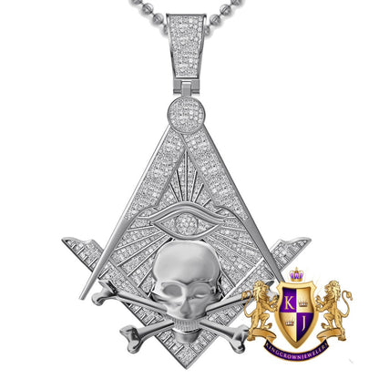 Real Diamond 0.60 Cwt. Masonic Skull Bones Freemasons Illuminati G Compass All Seeing Eye Of Providence Widows Sons Charm Pendant Chain Set