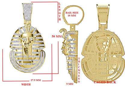 Real Genuine Authentic Diamond 0.60 Cwt. 24+ Grams Egyptian King Tut Pharaoh Ramesses Mummy Charm 10K Solid Gold Finish Pendant + Chain 2''