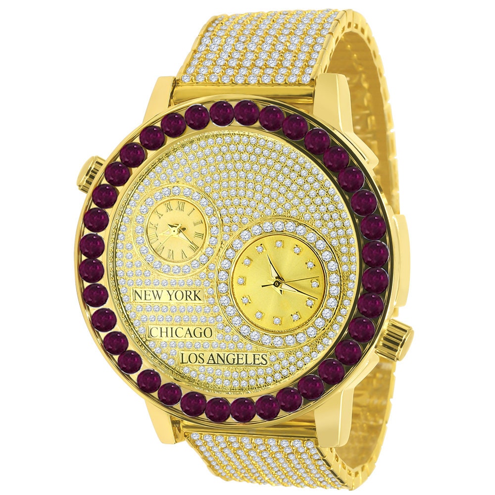 Men's Solitaire Fire Pink Dial Face Working Chronograph Diamond 18K Yellow Gold Finish Bezel Band Custom Luxury Watch Analog 45mm W/Date