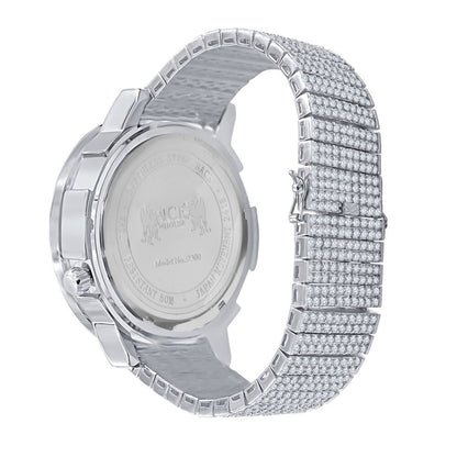 Men's Solitaire Soft Pink Dial Face Working Chronograph Diamond 18K White Gold Finish Bezel Band Custom Luxury Watch Analog 45mm W/Date