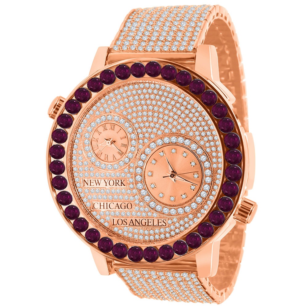 Men's Solitaire Fire Pink Dial Face Working Chronograph Diamond 18K Rose Gold Finish Bezel Band Custom Luxury Watch Analog 45mm W/Date