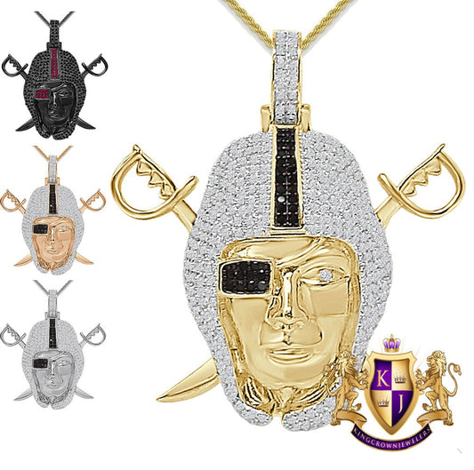 Real Genuine Sterling Silver 26+ Grams 4.50 Cwt. Simulated Diamond 14K Gold Finish Oakland Raiders Sports Custom Pendant Charm + Free Chain