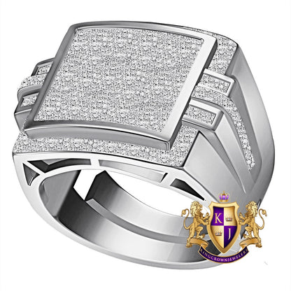 Real Genuine Authentic Diamond 0.85 Cwt. Milgrain Step Square Cluster 10K Yellow Gold Over Men's Pinky Ring Band (Adjustable 9.5 Up To 11)