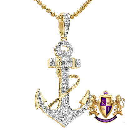 Real Genuine Authentic Diamond 1.00 Cwt. Jesus Anchored Mariner's Cross Pendant 10K Gold Over Religious Charm Chain Set 1.85''