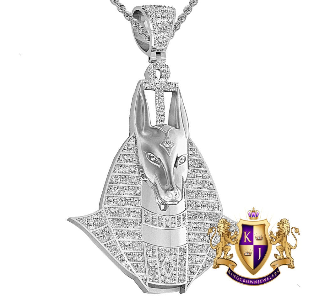 Real Genuine Diamond 0.60 Cwt. 22+ Grams Ancient Egyptian Goodies Anubis God Ankh Cross Pharaoh Custom Charm 10k Gold Over Pendent 2.5''