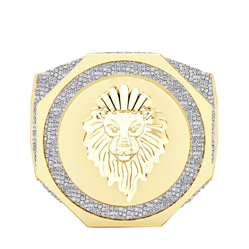 Men's Real Genuine Authentic Diamond 1.25 Ctw. Lion Head Crown Face Ring 10K Gold On 22mm Exclusive Custom Band 17+ Grams (Adjustable Size)