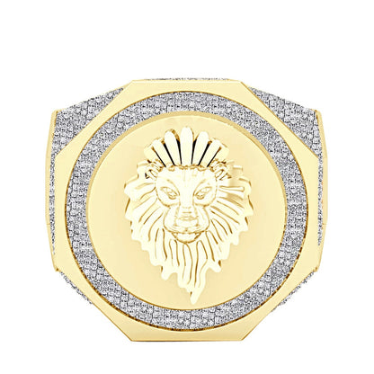 Men's Real Genuine Authentic Diamond 1.25 Ctw. Lion Head Crown Face Ring 10K Gold On 22mm Exclusive Custom Band 17+ Grams (Adjustable Size)
