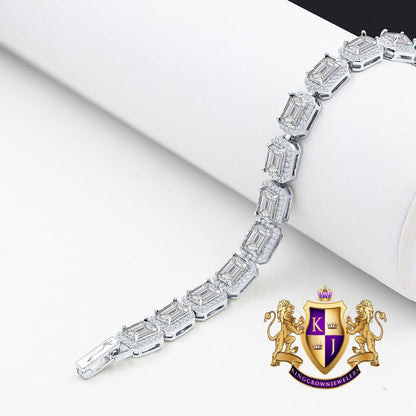 Real Genuine Sterling Silver Crystal Clear Zirconia Solitaire 4.00 CT Simulated Diamond 14K White Gold Over 10 mm Tennis Link Bracelet 7.5''