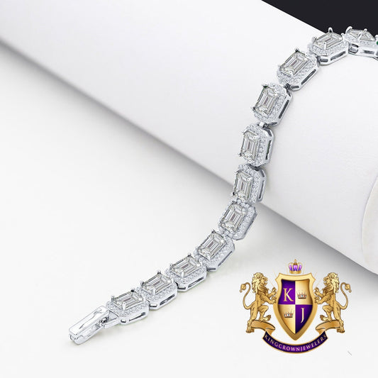 Real Genuine Sterling Silver Crystal Clear Zirconia Solitaire 4.00 CT Simulated Diamond 14K White Gold Over 10 mm Tennis Link Bracelet 7.5''
