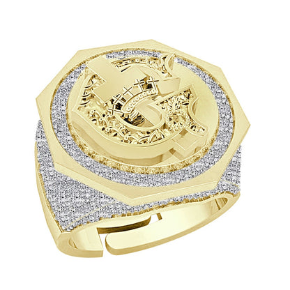 Men's Real Genuine Authentic Diamond 1.25 Cwt. 10K Gold Over Knights Templar Masonic Freemason Custom Ring Band 22mm 17+ Grams