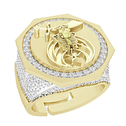 Men's Real Genuine Diamond 1.25 Cwt. Prince Hall Shrine Freemasonry Masonic Freemason Shriners Ring Band 22mm 17+ Grams