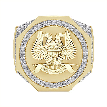 Real Genuine Diamond 1.25 Cwt. Scottish Rite 32 Degree Wings Up Masonic Knights Templar Freemasonry Men's Band Ring 10K Gold Over 17+ Grams