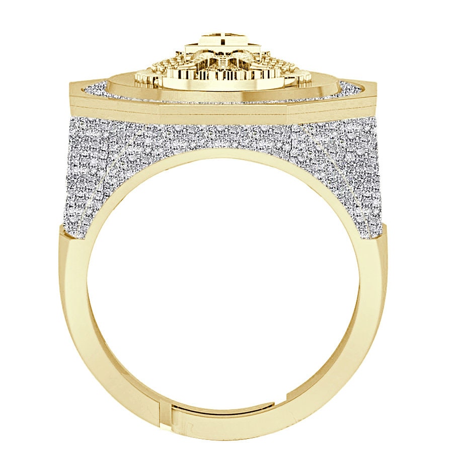 Real Genuine Diamond 1.25 Cwt. Scottish Rite 32 Degree Wings Up Masonic Knights Templar Freemasonry Men's Band Ring 10K Gold Over 17+ Grams