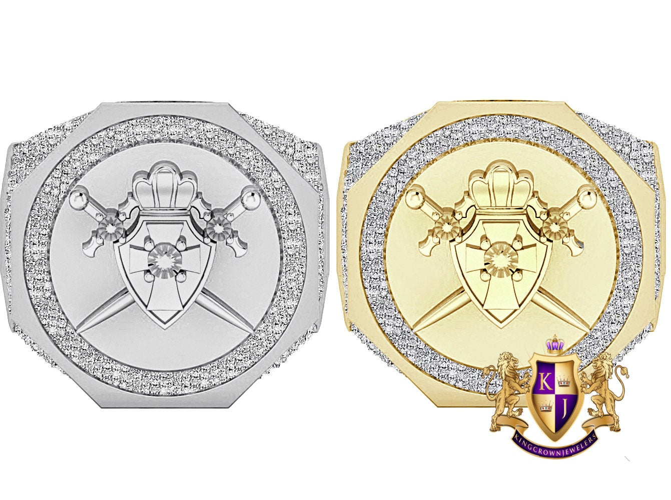 Men's Real Genuine Diamond 1.25 Cwt. Knight Templar Masonic Shield and Sword Freemasonry Freemason Band Ring 10K Gold Over 17+ Grams