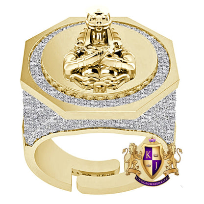 Men's Real Genuine Diamond 1.25 Cwt. Egyptian God Anubis Ankh Pharaoh Ring 10K Gold Over 22mm Band 17+ Grams