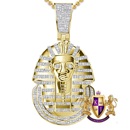 Real Genuine Authentic Diamond 0.60 Cwt. 24+ Grams Egyptian King Tut Pharaoh Ramesses Mummy Charm 10K Solid Gold Finish Pendant + Chain 2''