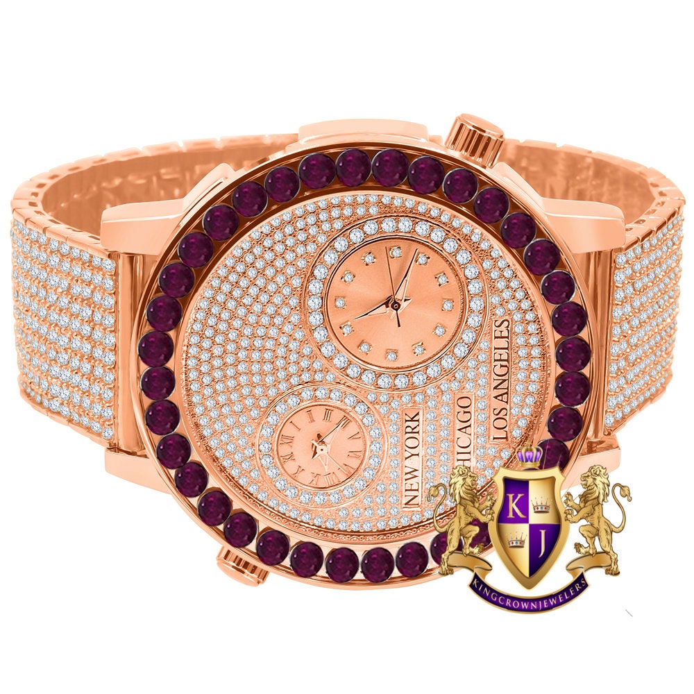 Men's Solitaire Fire Pink Dial Face Working Chronograph Diamond 18K Rose Gold Finish Bezel Band Custom Luxury Watch Analog 45mm W/Date