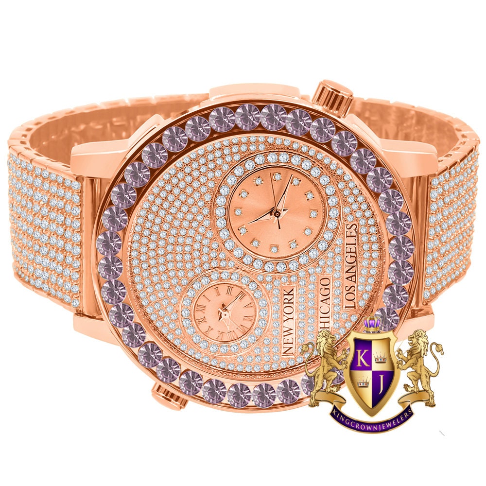 Men's Solitaire Soft Pink Dial Face Working Chronograph Diamond 18K Rose Gold Finish Bezel Band Custom Luxury Watch Analog 45mm W/Date