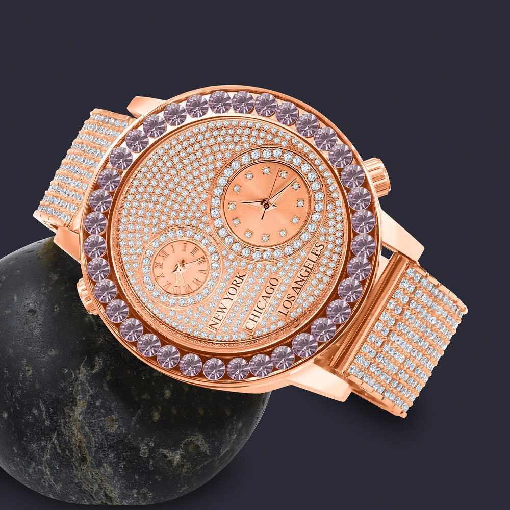 Men's Solitaire Soft Pink Dial Face Working Chronograph Diamond 18K Rose Gold Finish Bezel Band Custom Luxury Watch Analog 45mm W/Date