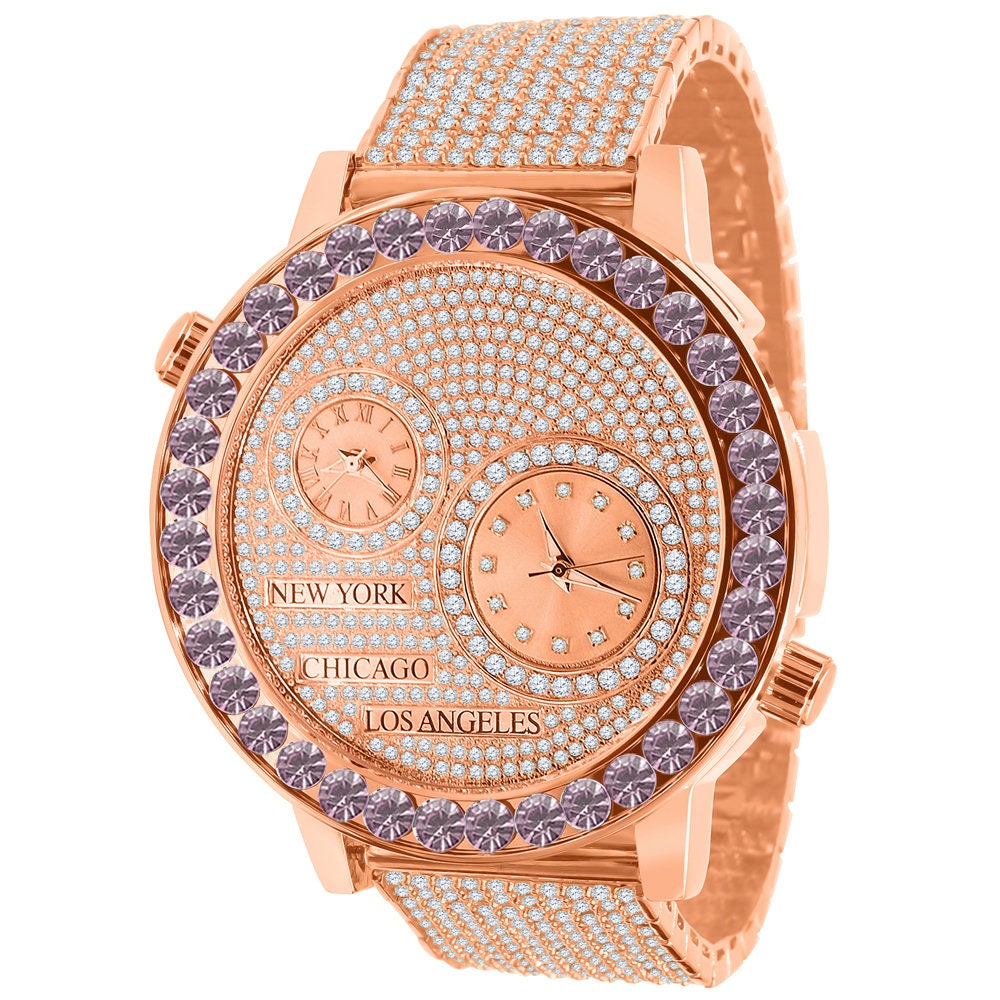 Men's Solitaire Soft Pink Dial Face Working Chronograph Diamond 18K Rose Gold Finish Bezel Band Custom Luxury Watch Analog 45mm W/Date
