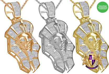 Real Genuine Diamond 0.60 Cwt. 24+ Grams Egyptian King Tut Pharaoh Ramesses Mummy Charm Cobra Snake Evil Power 10K Gold Over Pendant 2''