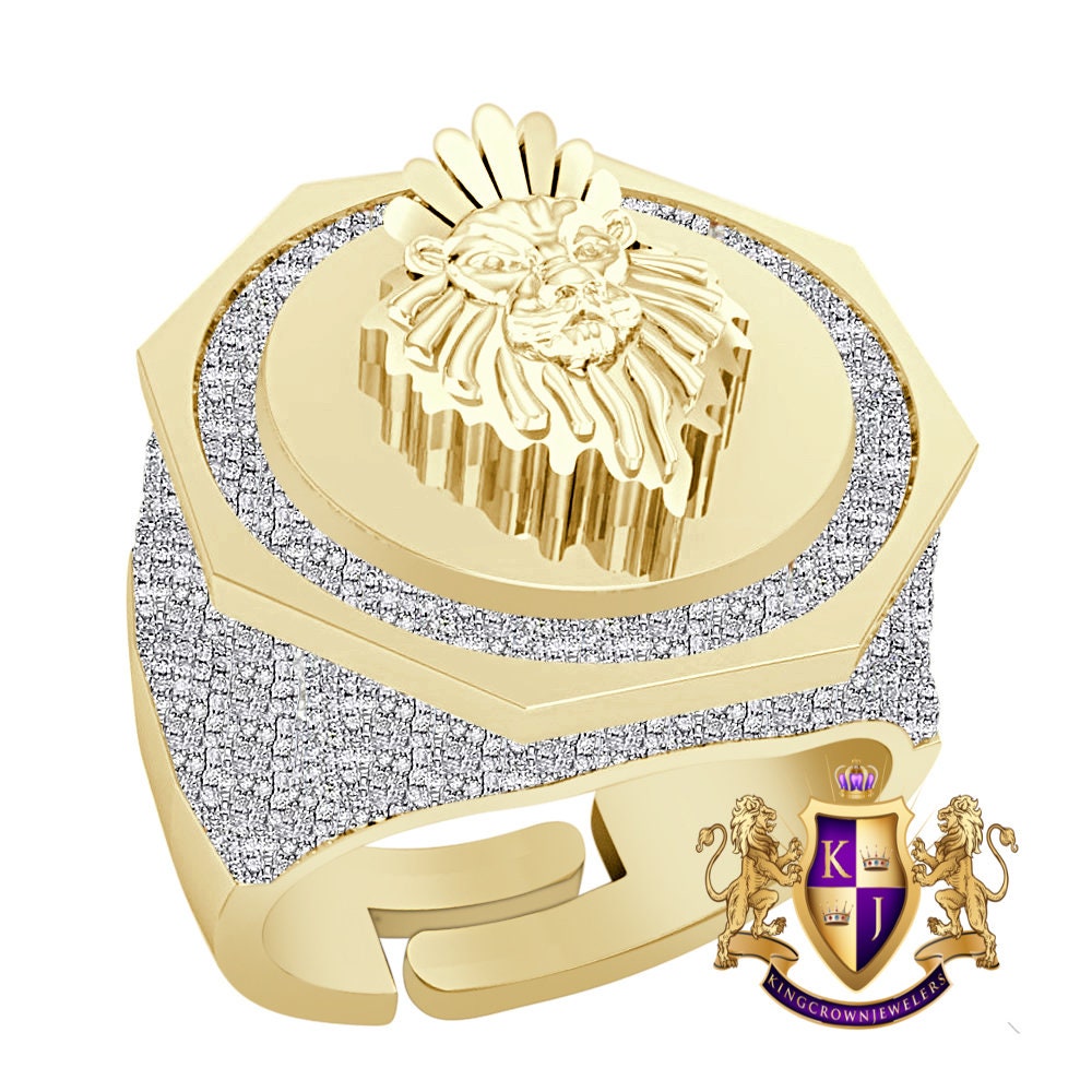 Men's Real Genuine Authentic Diamond 1.25 Ctw. Lion Head Crown Face Ring 10K Gold On 22mm Exclusive Custom Band 17+ Grams (Adjustable Size)