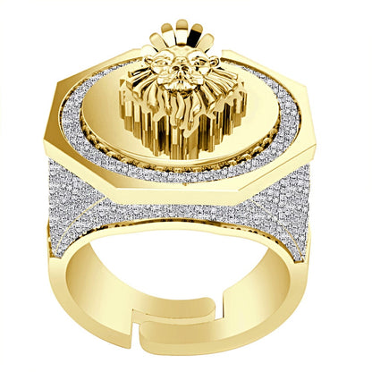 Men's Real Genuine Authentic Diamond 1.25 Ctw. Lion Head Crown Face Ring 10K Gold On 22mm Exclusive Custom Band 17+ Grams (Adjustable Size)