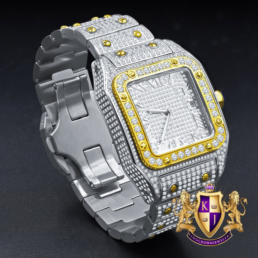 Men's Solid Stainless Steel Roman Dial Face 18K 2 Tone Gold Finish Automatic Movement Date Luxury Handmade Custom Watch