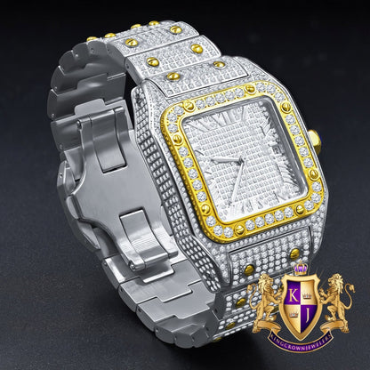 Men's Solid Stainless Steel Roman Dial Face 18K 2 Tone Gold Finish Automatic Movement Date Luxury Handmade Custom Watch