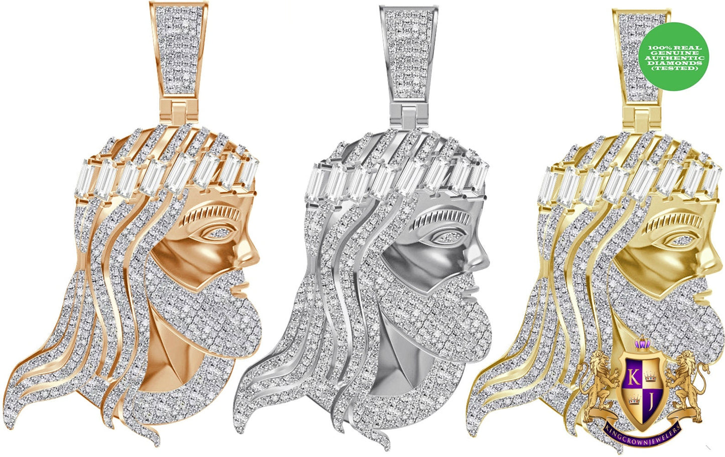 Real Genuine Authentic Diamond 0.61 Cwt. 20+ Grams Jesus Face Christ Head Piece Custom Charm 10k Gold Over Religious Pendent 2.25'' Unisex