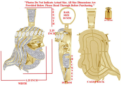 Real Genuine Authentic Diamond 0.61 Cwt. 20+ Grams Jesus Face Christ Head Piece Custom Charm 10k Gold Over Religious Pendent 2.25'' Unisex