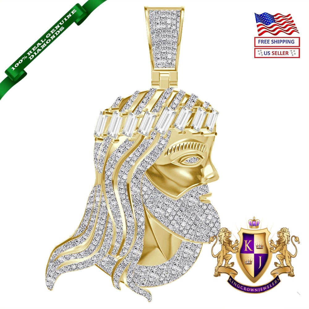 Real Genuine Authentic Diamond 0.61 Cwt. 20+ Grams Jesus Face Christ Head Piece Custom Charm 10k Gold Over Religious Pendent 2.25'' Unisex