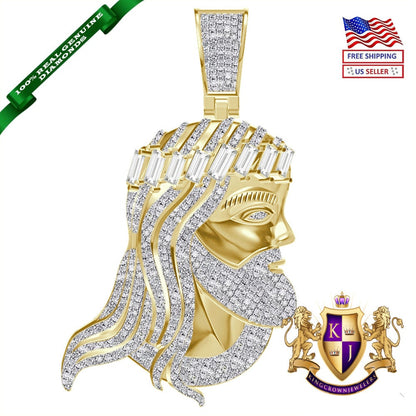 Real Genuine Authentic Diamond 0.61 Cwt. 20+ Grams Jesus Face Christ Head Piece Custom Charm 10k Gold Over Religious Pendent 2.25'' Unisex