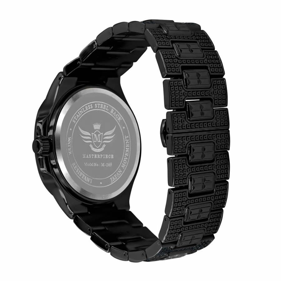 Men's 5 ATM Water Resistant Solid Steel Back Baguette/Round Cut Simulated Diamond 18K Black Gold Finish Watch 40mm W/Date Function