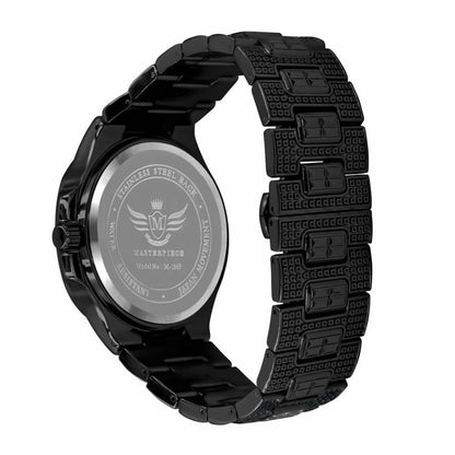 Men's 5 ATM Water Resistant Solid Steel Back Baguette/Round Cut Simulated Diamond 18K Black Gold Finish Watch 40mm W/Date Function