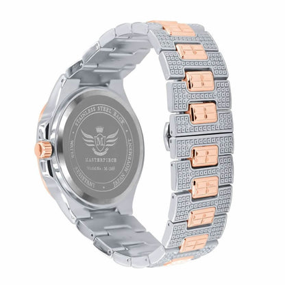 Men's 5 ATM Water Resistant Solid Steel Back Baguette/Round Cut Simulated Diamond 18K 2 Tone Rose Gold Finish Watch 40mm W/Date Function