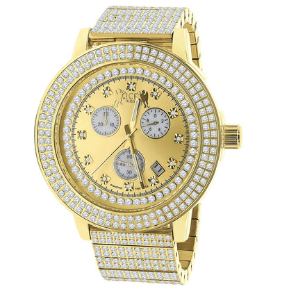 Full Solid Stainless Steel Lemonade 18K Gold Yellow Finish Simulated Diamond 5 ATM Water Resistant Men's Watch With Date Function Big 54 MM
