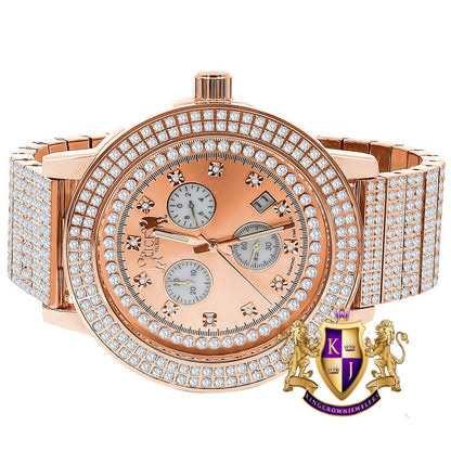 Full Solid Stainless Steel 18K Rose Gold Finish Simulated Diamond 5 ATM Water Resistant Men's Custom Watch With Date Function Big 54mm