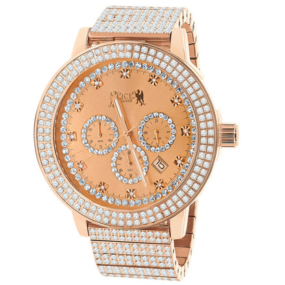 Full Solid Stainless Steel 18K Rose Gold Finish Copper Tone Simulated Diamond 5 ATM Water Resistant Men's Watch With Date Function Big 54 mm