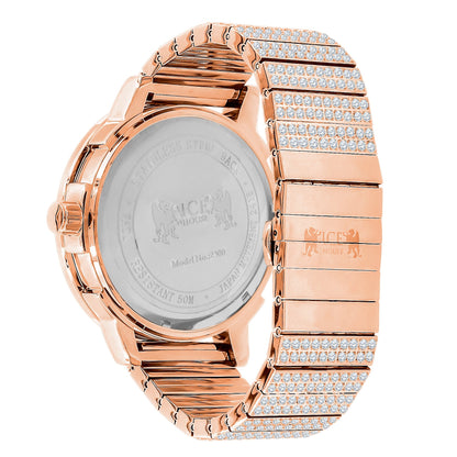 Roman Numeral Dial Face Full Solid Stainless Steel 18K Rose Gold Finish Simulated Diamond Men's Custom Luxury Watch W/Date Big 54 mm