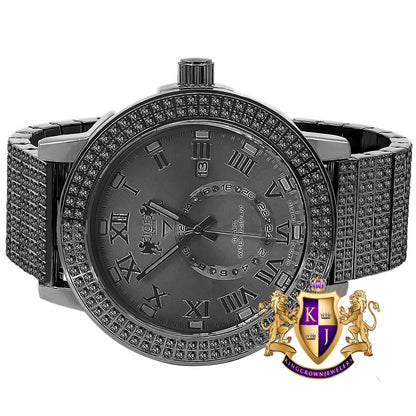 Men's Full Solid Stainless Steel 18K Black Gold Finish Simulated Diamond 5 ATM Water Resistant Custom Watch With Date Function Big 54 mm