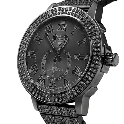 Men's Full Solid Stainless Steel 18K Black Gold Finish Simulated Diamond 5 ATM Water Resistant Custom Watch With Date Function Big 54 mm