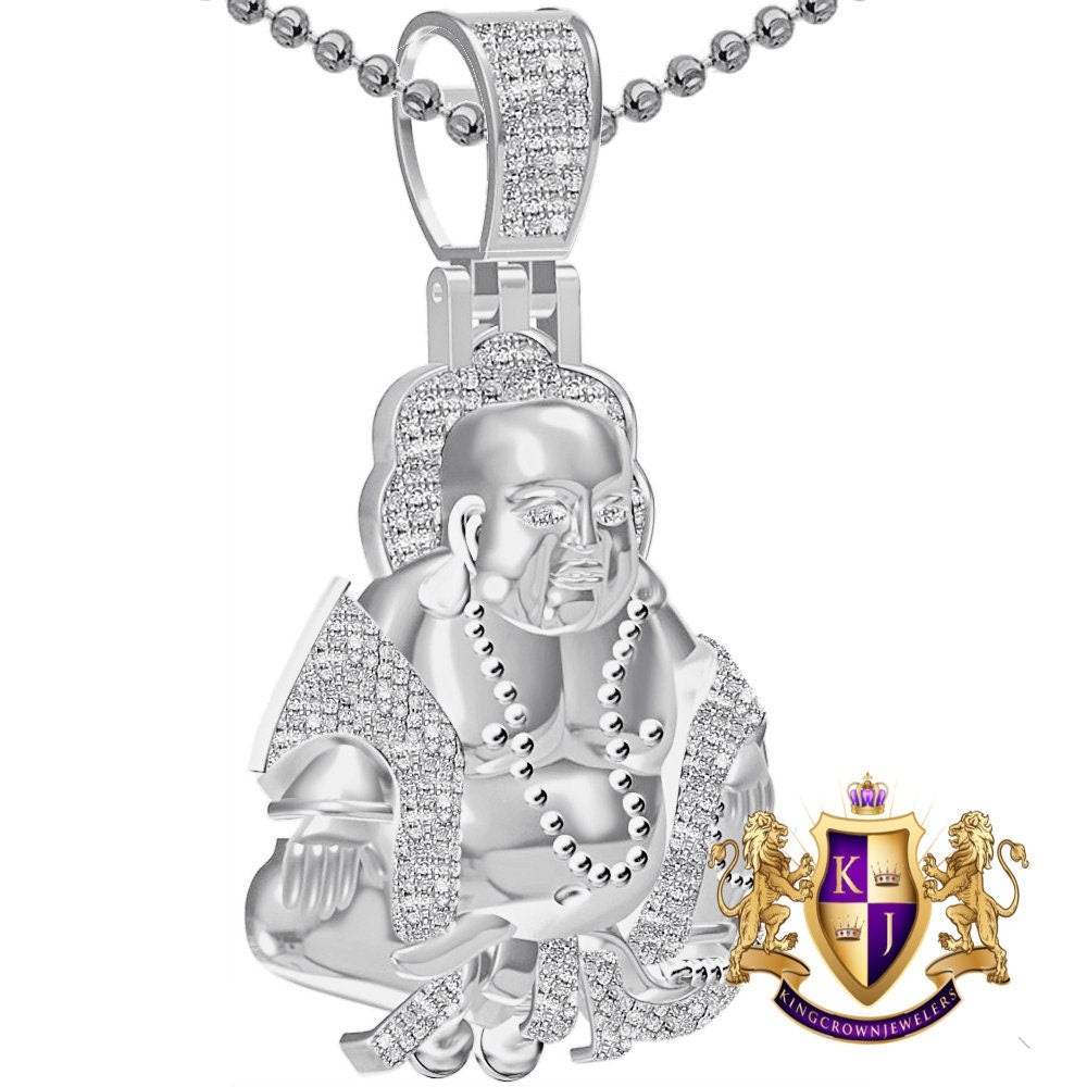 Real Genuine Authentic Diamond 0.61 Cwt. 27+ Grams Lord Gautama Buddha Buddhist Meditation Pendent 10K Gold Over Religious Charm + Chain 2''