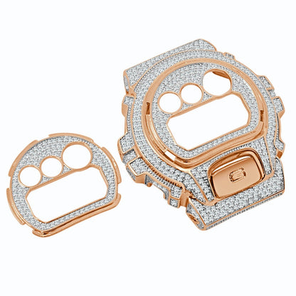 14K Gold Finish Face Plate + Bezel + G Button 3 Piece Combo Set G-Shock DW6900 4.50 Cwt. Simulated Diamond Watch Custom Insert Cover Case