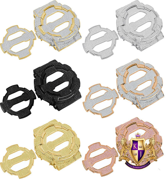 14K Gold Finish Face Plate + Bezel 2 Piece Combo Set G-Shock Watch Series GA100 4.50 Cwt. Lab Simulated Diamond Custom Insert Cover Case