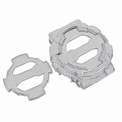 14K Gold Finish Face Plate + Bezel 2 Piece Combo Set G-Shock Watch Series GA100 4.50 Cwt. Lab Simulated Diamond Custom Insert Cover Case