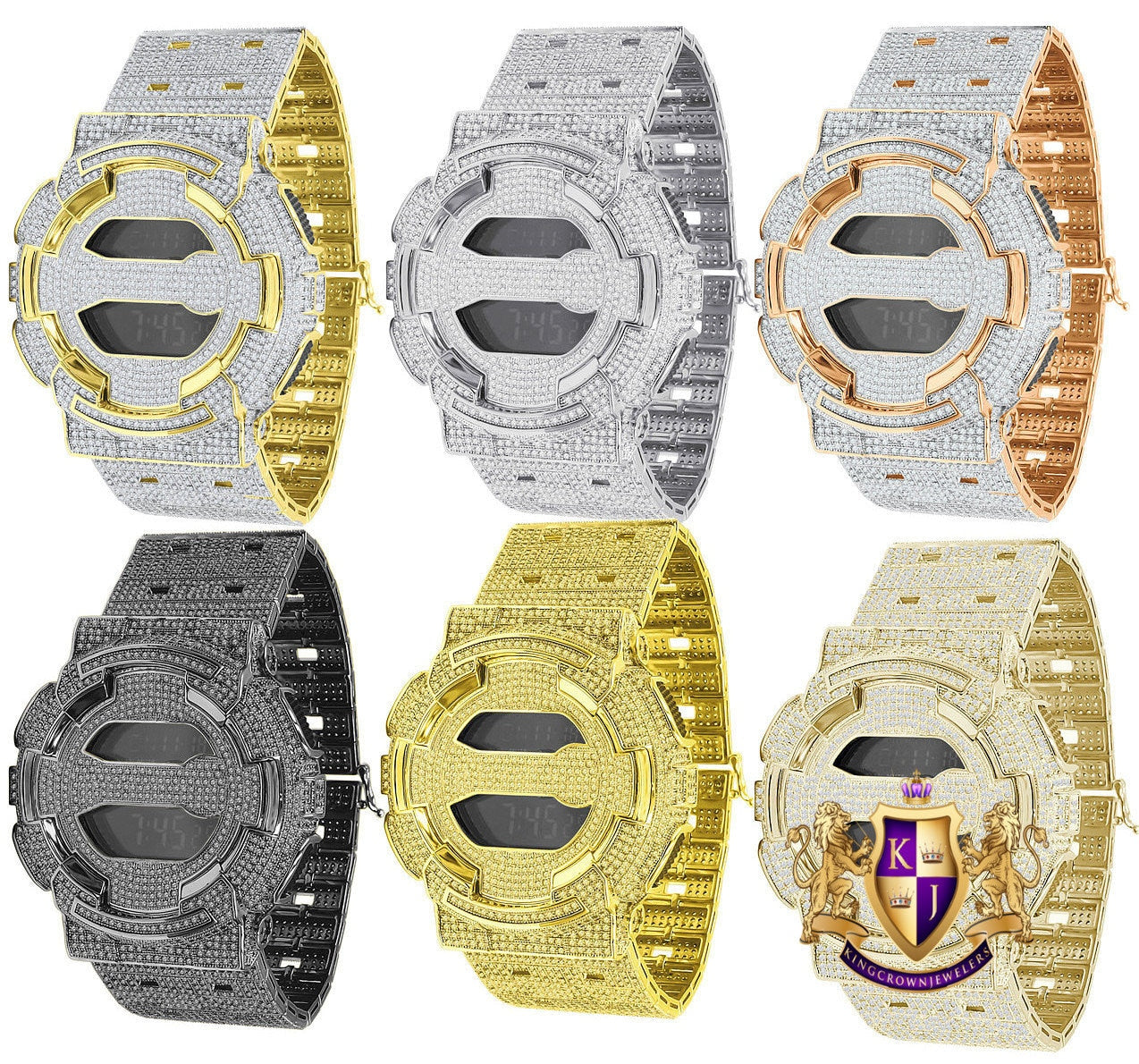 Men's Genuine Authentic Casio G Shock Series GD100 Terminator Custom Watch 20 Cwt. Simulated Diamond 18K Gold Finish Adjustable Size Band